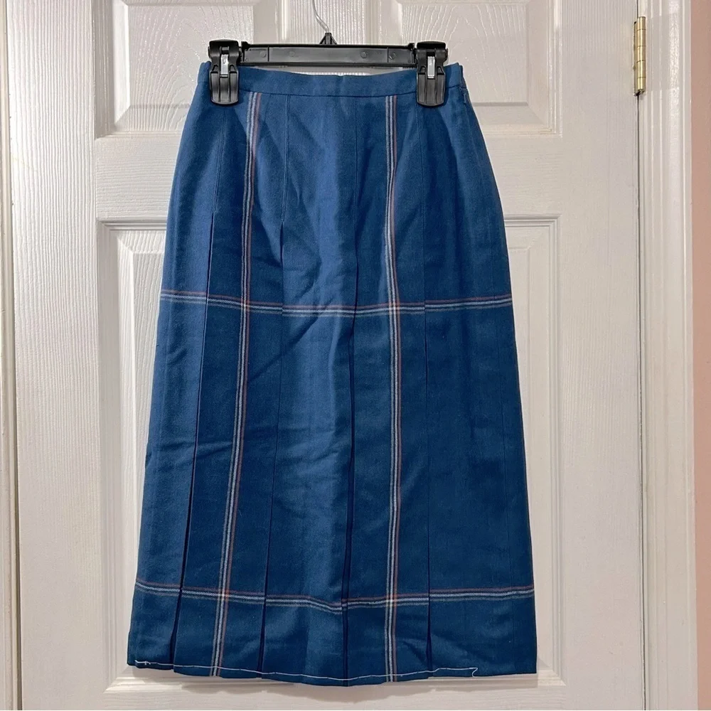 Kinloch Anderson Scotland Wool Skirt Vintage Pleated Blue Size 10